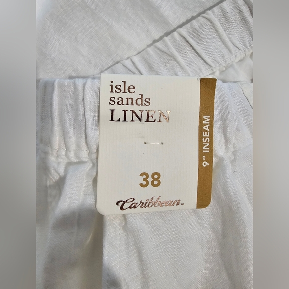 NWT Caribbean Linen Drawstring White Men's Shorts Beach/Vaca Size 38 × 9" inseam - Picture 7 of 7